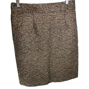 Coldwater Creek Brown Gold Metallic Thread Short Straight Pencil Skirt Sz 10P